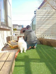 親子とピザ窯